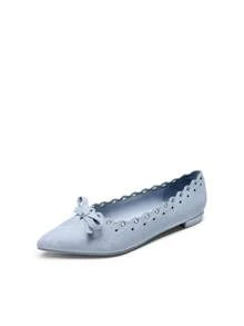 Women Point Toe Flats Low Heel Bow Knot Ballet Flats With Cut Out Grommet Details Modern Elegant Commute Wedding Ladies Flat Shoes - 藍色 - 查看 8