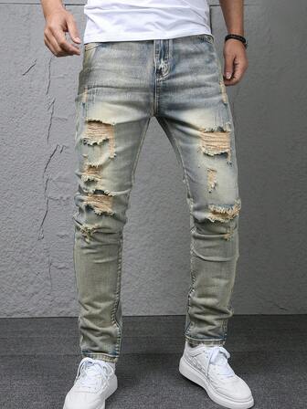Tween Boy Light Blue Straight Leg Distressed Jeans