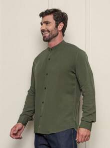 CAMISA LISA SOCIAL GOLA PADRE MANGA LONGA EM VISCOSE