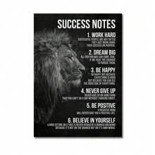 1 pezzo Tela stampata con dipinto di un leone, citazione motivazionale, poster animale ispiratore e positivo per decorazione d'ufficio o casa, senza cornice
