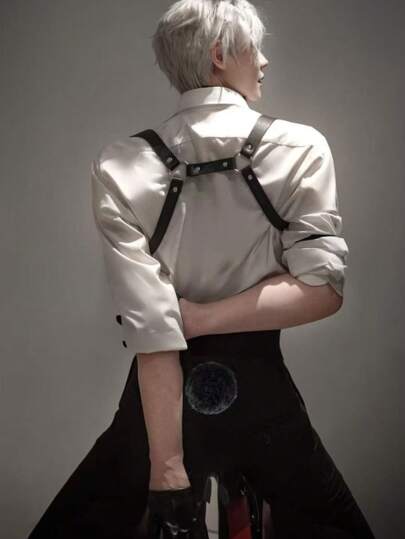 1pc Men's Black Handmade Rivet PU Leather Harness Strap, Suitable For Tight Shirt And T-Shirt For Going Out Outfit Wedding Party And For Gift Halloween Accessories, Halloween Costumes Autumn-Winter Accessories Halloween Costume,Suitable For Teens, Youth,Men,Casual, Outdoor, Athletic, Vacation, Graduation Gifts, Birthday, Daily Wear