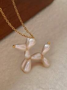 1pc Faux Pearl Puppy Pendant Necklace, Fashionable Copper Gold Color, Suitable For Daily Wear, Parties, Gatherings, Sister's Birthday Gift