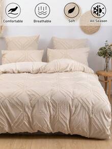 2/3pcs Khaki Diamond Plush Polyester Duvet Cover Set, Minimalist Bohemian Style Bedding Set Suitable For All Seasons (1 Duvet Cover + 1/2 Pillowcase) - Khaki - View 2