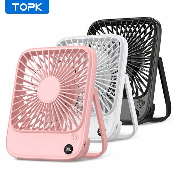 TOPK TOPK Portable USB Desk Fan With 2000mAh Battery, 15H Max Working Time, Ultra Quiet Operation, 180° Adjustable Tilt, 4-Speed Settings, Compact Design For Office, Bedroom, And Desktop Use, Office Cooling Fan | Compact USB Fan | Lightweight Fan, Portable Fan