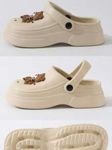 Cute Bear Clogs, Slip-On Garden Shoes, Platform Sandals, Beige