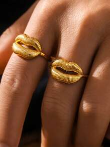 Anel de lábio chique para mulheres e meninas, banhado a ouro 18K, anel ajustável de aço inoxidável, joia engraçada, presente de amor