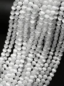 1 hebra de cuentas redondas de selenita natural, cuentas sueltas de ojo de gato de selenita blanca para manualidades de joyería, pulseras, collares de 6 mm y 8 mm