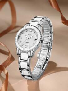 BIDEN 1 peça pequeno relógio redondo retrô luxuoso feminino, elegante relógio de quartzo com pulseira, design clássico relógio feminino com data