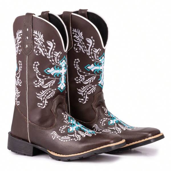 Bota Country Feminina Texana Bordada Cruz Espelhada Azul bota feminina cano médio
