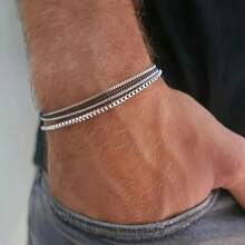 4pcs Retro Casual Unisex Chain-Style Stainless Steel Chain Link Bracelets Set, Great Gift For Son, Father, Boyfriend - Multicolor - View 6