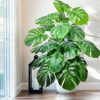 60-103厘米/40.5英寸仿真龟背竹植物假棕榈树塑料龟叶绿植适用于家庭花园房间办公室装饰、情人节、生日毕业礼物