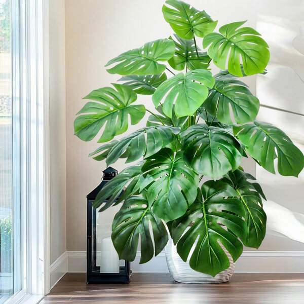 Planta artificial de Monstera de 60-103 cm / 40,5 pulgadas, árbol de palma de plástico con hojas de tortuga verdes, para decoración del hogar, jardín, habitación, oficina, regalo para el Día de San Valentín, cumpleaños, graduación