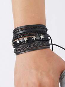 Set de 5 pulseras negro tejido estilo gótico para hombres