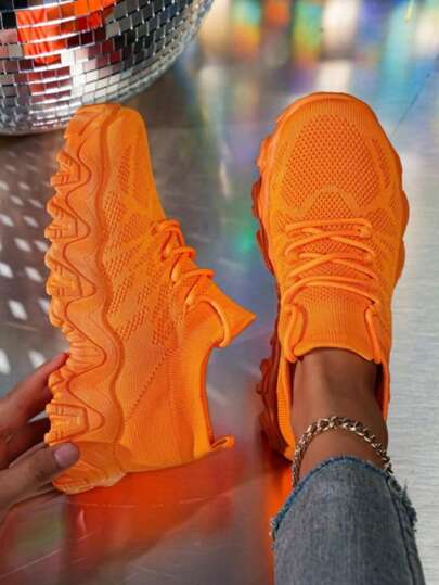 2025 Fashionable Women Outdoor Casual Soft Breathable Anti-Slip Sport Shoes, Comfortable Daily Wear Running Sneakers, Orange/Pumpkin Color, Loose Fit Recommend Ordering One Size Down For Slim Feet