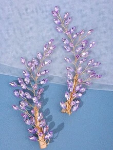 2 chiếc kẹp tóc đính đá sang trọng, màu tím pha lê và đỏ hồng rực rỡ, phụ kiện tóc cho váy dạ hội, đám cưới, ngày Valentine. - Màu tím - Xem 4