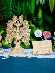 1pc Wooden Wedding Guest Book Alternative, Carved Sign Plate For Guest Book, Signatures, Includes 100pcs Wooden Heart Shapes, Wooden Frame With Stand, Ideal For Wedding Gift, Wedding Decor, Anniversary, Birthday Party, Graduation Ceremony, Bridal Shower Summer Gifts Beach Back To School School Supplies Room Decor