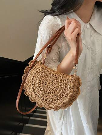 Bolso pequeño de moda de paja de verano, estilo hombro/bandolera, nueva bolsa de playa 2025, bolso tejido, bolso de hilo