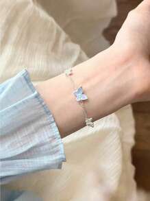 Exquisite Luxurious Blue Butterfly Crystal Bracelet For Women, Summer 2024 New Fashion Jewelry