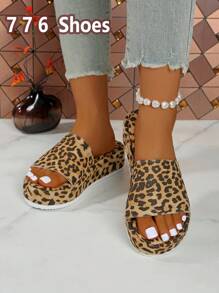 1 Pair Leopard Print Bohemian Asymmetric/Asymmetrical Waterdrop Cartoon Sandals, Slippers, Beach, Wedding, Party, Office, Home Outdoor, Platform Wedge Raised Height Shoes, Spring/Summer