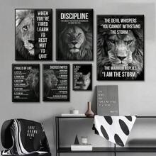 1 pezzo Tela stampata con dipinto di un leone, citazione motivazionale, poster animale ispiratore e positivo per decorazione d'ufficio o casa, senza cornice