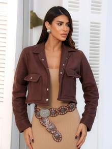 Women's Short Soft Bomber Jacket - Rust Brown - View 4
