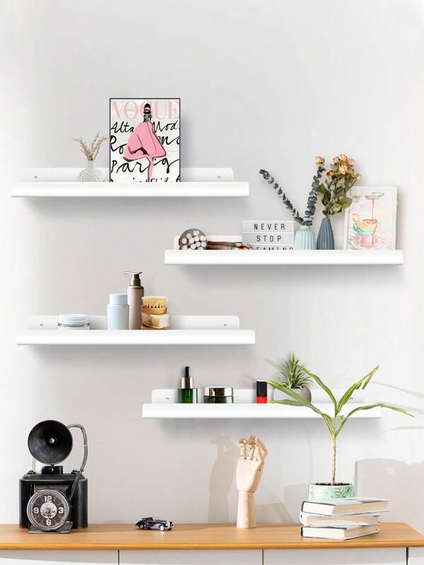 1pc White Acrylic Shelf For Wall Storage, Wall-Mounted Floating Display Stand Without Punching, Suitable For Bookshelf, Bedroom, Living Room, Kitchen, Bathroom