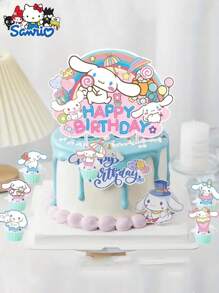 Sanrio 13pcs Sanrio Cinnamoroll Cake Decoration Set, Birthday Party Supplies, Safe Paper Material, Officially Licensed, Cartoon Cake & Cupcake Toppers, Inedible, Party Favors, No Electricity Required, Suitable For Birthday, Graduation, Wedding