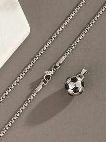 1 pieza Collar con colgante de fútbol de acero inoxidable con estilo punk y hip-hop, collar de fútbol de moda unisex, accesorio de ropa urbana, adecuado para uso diario - Multicolor - Ver 6