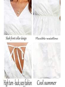 Abito estivo da donna con maniche corte e vita svasata, abito lungo medio monocromatico con dettagli traforati, elegante, adatto per lo shopping, le vacanze. Abito bianco, uno dei capi più venduti