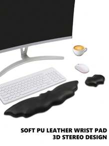 1 Set Bat-Shaped PU Leather Keyboard Wrist Rest And Mouse Wrist Pad With Anti-Slip Silicone Bottom, Soft And Comfortable, Hand Support To Relieve Fatigue, Suitable For Office Desktop Computer/Laptop Workstation, Luxury Wrist Rest