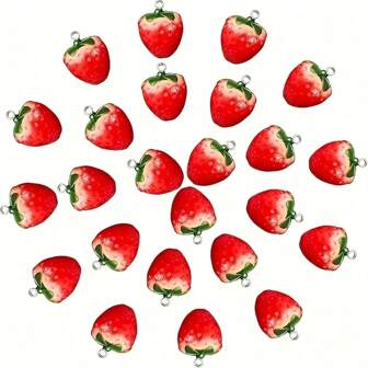 5/10/20/30/50个红色树脂草莓造型吊坠，适用于DIY钥匙扣、项链、珠宝制作配件