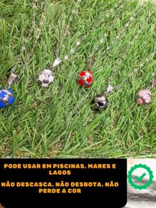 Corrente Cordão Colar 50cm Unissex Infantil Pingente Bola Futebol Cores Prata Dourado Aço Inox