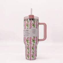 1pc 40oz Stainless Steel Double Wall Vacuum Insulated Tumbler, Multi-Color Designs With Handle, High Quality And Portable For Camping & Travel - 40oz Flowers - View 11