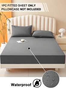 1pc Solid Color Waterproof Mattress Protector, Skin-Friendly, Soft & Comfortable, Mattress Cover, Bedroom Bedspread, Cozy Sleep Mattress Pad, Suitable For All Seasons - Dark Grey - View 3