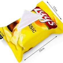 1pc Creative Potato Chip Shaped Tissue Box, Space Saving, Auto Sofa Paper Towel Case Storage, Square Tissue Box Tissue Cube Box Creative Potato Chips Bag Auto Sofa Tissue Box Storage, Suitable For Living Room, Dining Room, Bedroom