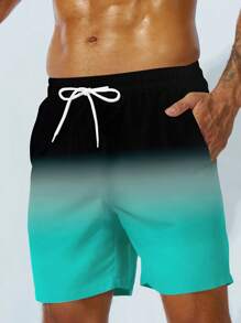 Pantaloni scurți pentru bărbați, în culori de contrast și degrade, cu șnur și buzunare, ocazional și pantaloni scurți pentru ținuta zilnică de vară și vacanța la plajă