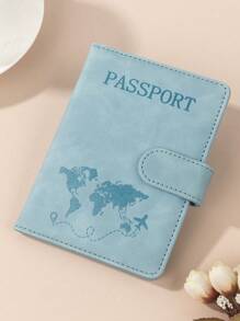 1pc Passport Cover With World Map & Letter Print And Fixed Design Passport Holder PU Leather Travel Passport Cover For Business Trip & Outdoor Travel Stuff Travel Items Travel Wallet Passport Holder Passport Wallet Beach Vacation Bag Summer Travel Essentials Travel Accessories For Back To School And Vacation For Gift Giving Family Friends Lovers Holiday