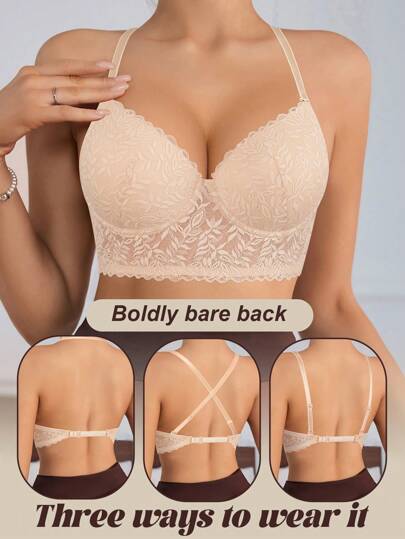 Seksowna koronkowa bielizna dla kobiet z cienkimi miseczkami, wygodna, oddychająca, odpinane ramiączka, wiele sposobów noszenia, biustonosz z odkrytymi plecami