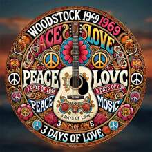 1 件 2D 平面、和平与爱、吉他风格金属标牌、8 英寸圆形复古墙壁艺术装饰，适合家庭和墙壁装饰艺术 - 酒吧、咖啡厅、俱乐部、宿舍的理想选择 - 随机孔样式