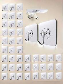 5~50pcs Adhesive Wall Hooks, Damage-Free No Drilling, Strong Sticky Coat Hooks, Removable, Transparent, Waterproof, Rust-Proof, Suitable For Clothes, Hats, Shoes, Accessories, Kitchen Utensils, Bags, Kitchen, Bathroom, Living Room, Bedroom, Wall Mounted