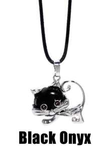 Natural Crystal Stone Cat-Shaped Alloy Inlaid Semi-Precious Stone Alloy Pendant, Wholesale Jewelry DIY Necklace Components
