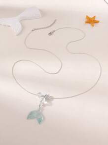 1 Stück Sommer süßer Ozean-Stil Pailletten Meerjungfrauenschwanz, Blase, Seestern, Muschelperlen Lange Kette, passend für Lässig Kleider von Frauen