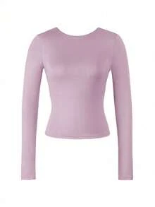 Blusa esportiva feminina Vaiaye de manga comprida, sexy e sem costas, ideal para o Natal, Ano Novo e Dia de Ação de Graças. Modelagem justa. - Roxa - Ver 4