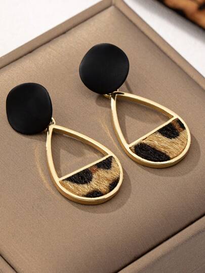 1 Pair Teardrop Shape Leopard Print Vintage Luxury Earrings, Suitable For Women Party & Holiday Jewelry