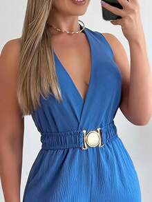 Macacão feminino de tecido trançado com cinto e bolso, adequado para férias, uso diário, festa de aniversário, festa de volta às aulas, festa de solteiros, viagens, verão