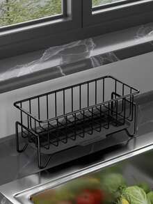 1 件厨房水槽海绵架不锈钢水槽架带倾斜沥水托盘防锈厨房水槽收纳架，用于海绵刷和刷子，厨房用品海绵架黑色