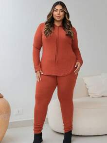 Women's Winter Plus Size Set, With Hat, Lighter And More Comfortable Fabric, Slit On The Sides, Stylish And Casual Look, Women's Fashion, Cold, Night. - 紅陶 - 查看 1
