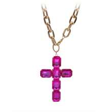Retro Oversized Pearl Necklace With Big Glass Cross Pendant, Fashion Jewelry For Women, Christmas Gift