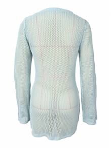 Combinaison cache-maillot à manches longues en tricot et crochet pour femme, robe de plage ajourée pour maillot de bain
