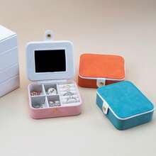 Elegant Portable Mini Leather Jewelry Storage Box With Mirror, Suitable For Storing Rings, Earrings, Necklaces, Bracelets, Holiday Gifts And Travel Essential - Suede Jewelry Box With Mirror - View 3